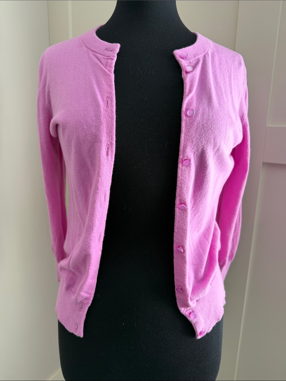 J. Crew Bright Pink Crewneck Button Cardigan